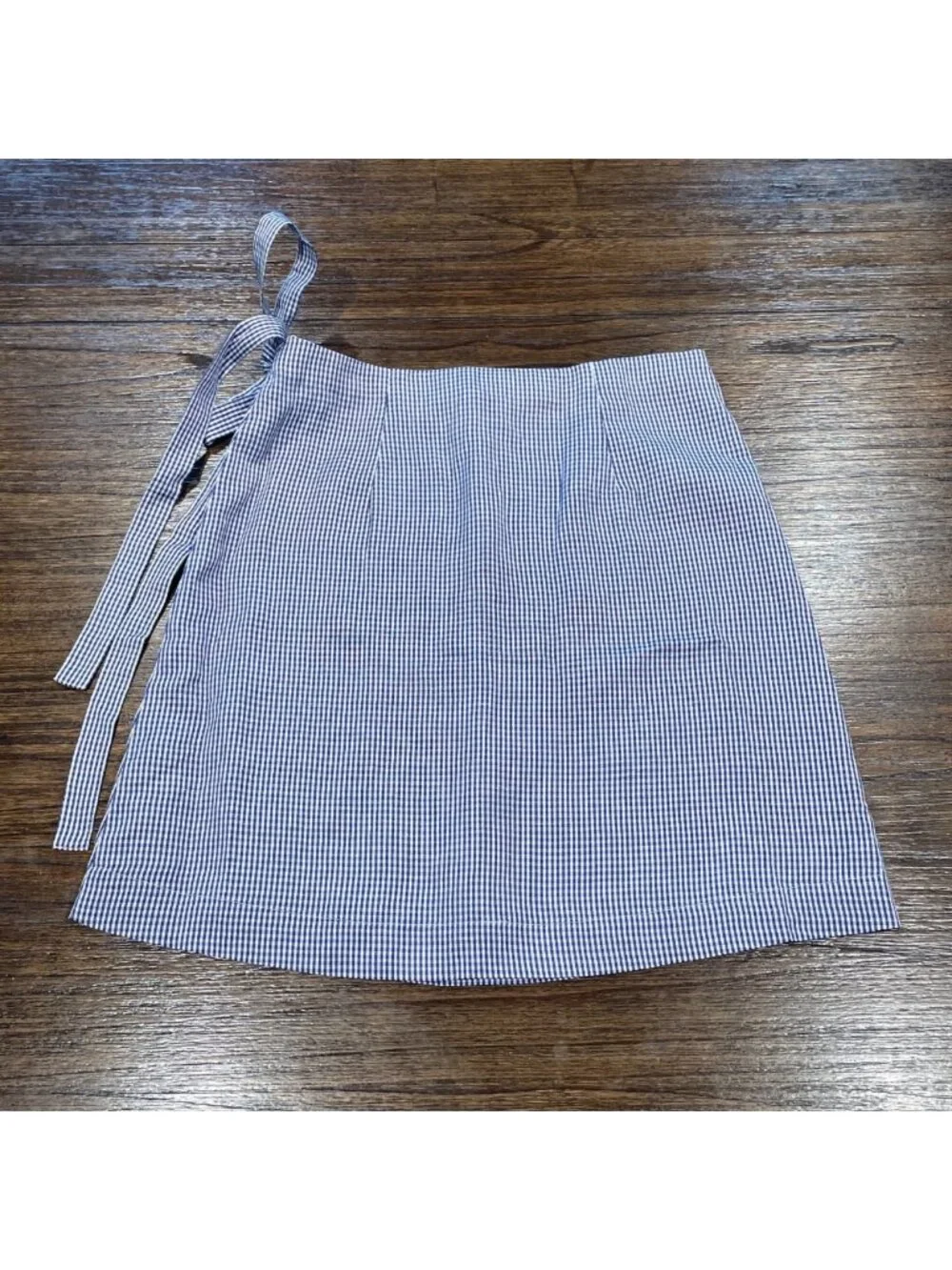 NWT J.Crew Faux Wrap Skirt Sz 6 Blue White Gingham Preppy Coastal Knee Length